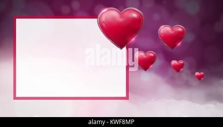 Lucente e spumeggiante, valentines cuori con sfondo viola bokeh nebby Foto Stock