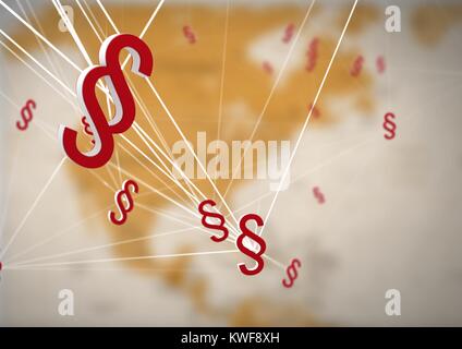 Icone di simboli di sezione 3D con mappa del mondo Foto Stock