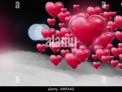 Lucente spumante valentines cuori con bokeh nebby sfondo Foto Stock