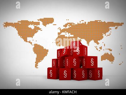 Icone di simboli di sezione 3D con mappa del mondo Foto Stock