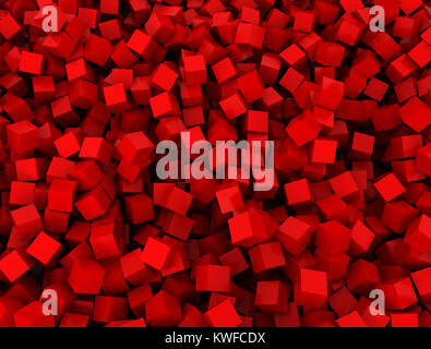 Abstract Red Cube parete di blocchi di sfondo. 3D Render illustrazione Foto Stock