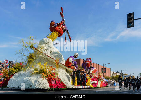 Pasadena, JAN 1: 24h Sport Fitness galleggiante di stile nel famoso Rose Parade - America del nuovo anno celebrazione il Jan 1, 2017 a Pasadena, in California, Onu Foto Stock
