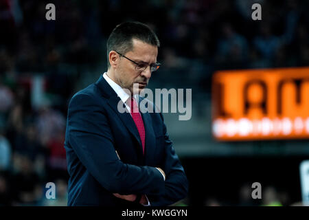 Vitoria, Spagna. 3 gennaio, 2017. Pablo Prigioni (pullman, Baskonia) durante la partita di basket della stagione 2017/2018 di spagnolo ACB League 'Endesa' tra Saski Baskonia e Real Madrid Baloncesto a Fernando Buesa Arena Center su Gennaio 3, 2017 a Vitoria, Spagna. Credito: David Gato/Alamy Live News Foto Stock