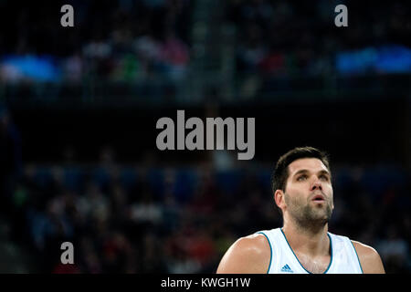 Vitoria, Spagna. 3 gennaio, 2017. Felipe Reyes (Real Madrid) durante la partita di basket della stagione 2017/2018 di spagnolo ACB League 'Endesa' tra Saski Baskonia e Real Madrid Baloncesto a Fernando Buesa Arena Center su Gennaio 3, 2017 a Vitoria, Spagna. Credito: David Gato/Alamy Live News Foto Stock