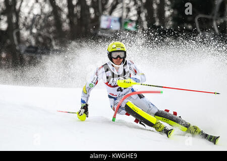 Zagabria, Croazia. 03 gen 2018. Gutierrez Mireia e compete durante l'Audi FIS Coppa del Mondo di Sci Alpino Slalom speciale femminile, Snow Queen Trophy 2018 a Zagabria in Croazia. Credito: Goran Jakuš/Alamy Live News Foto Stock