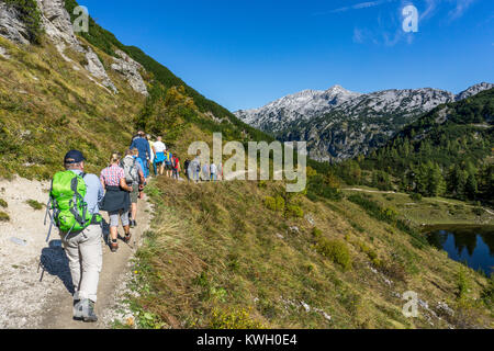 Il Tauplitzalm, pascoli di montagna, altopiano in Stiria, vicino a Bad Mitterndorf, Austria, parte dei morti montagne, escursione lungo il Six-Lakes hikin Foto Stock