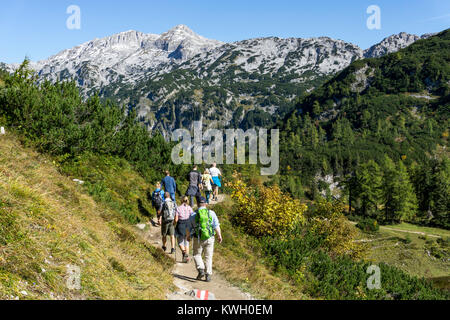 Il Tauplitzalm, pascoli di montagna, altopiano in Stiria, vicino a Bad Mitterndorf, Austria, parte dei morti montagne, escursione lungo il Six-Lakes hikin Foto Stock