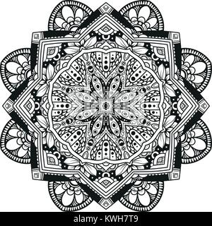 Bianco e nero mandala vettore isolato su bianco. Vettore disegnati a mano circolare elemento decorativo. Illustrazione Vettoriale