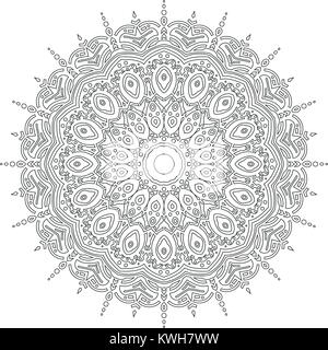 Bianco e nero mandala vettore isolato su bianco. Vettore disegnati a mano circolare elemento decorativo. Illustrazione Vettoriale