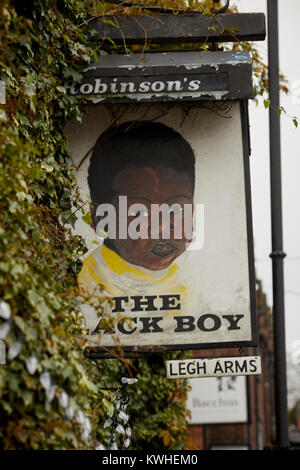 Prestbury village vicino a Macclesfield Cheshire, Inghilterra Legh Arms & Ristorante Blackboy sul segno di pub Foto Stock