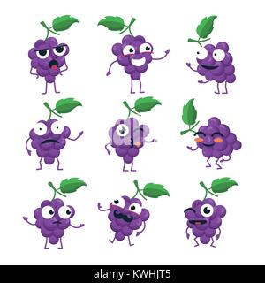 Funny grappolo di uva - il vettore isolato cartoon emoticon Illustrazione Vettoriale