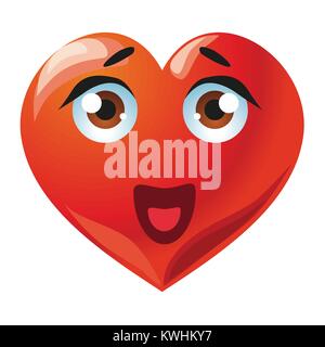 Cartoon sorridente cuore rosso gli Emoji emoticon expression Illustrazione Vettoriale