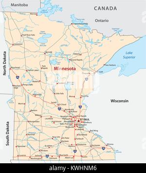 Minnesota road mappa vettoriale Illustrazione Vettoriale
