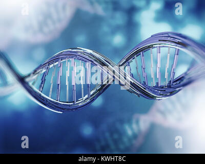 Illustrazione Digitale di un modello di DNA sulla scienza dello sfondo. Il rendering 3D Foto Stock