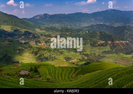 Bella vista Longsheng terrazze di riso nei pressi del villaggio di Dazhai nella provincia del Guangxi, Cina; Concetto per i viaggi in Cina Foto Stock