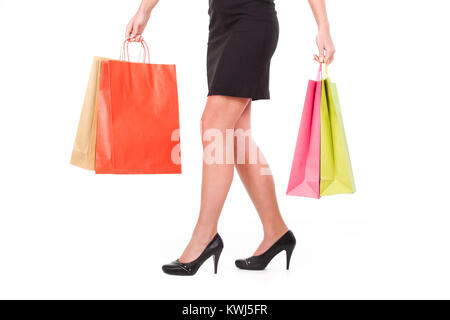 Pronto per lo shopping, isolato su bianco Foto Stock