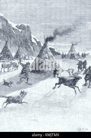 Un'illustrazione di George Roux per il romanzo di Jules Verne ''César Cascabel'', che mostra una scena della storia d'avventura del XIX secolo. Foto Stock