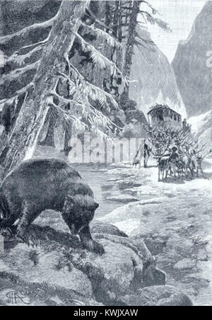 Un'illustrazione di George Roux per il romanzo *César Cascabel* di Jules Verne, raffigurante personaggi e scene della storia d'avventura pubblicata alla fine del XIX secolo. Foto Stock