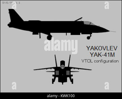 Lo Yakovlev Yak-141 è un caccia sovietico VTOL sviluppato durante la Guerra fredda, progettato per l'aviazione navale e dimostrando tecnologia aerospaziale avanzata. Foto Stock