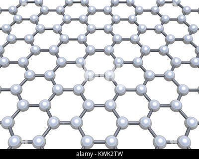 Lo strato di grafene modello molecolare, esagonale reticolo molecolare isolati su sfondo bianco, 3d illustrazione Foto Stock