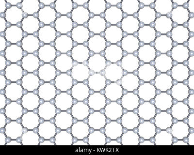 Lo strato di grafene, vista dall'alto. Reticolo esagonale di atomi di carbonio isolata su sfondo bianco, 3d illustrazione Foto Stock