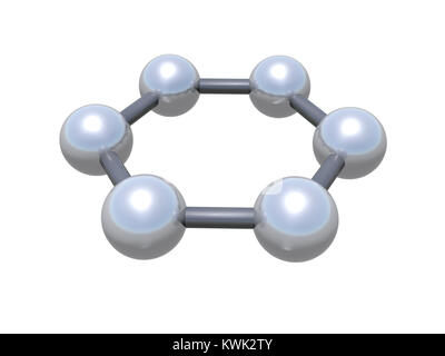 Grafene cluster molecolari. Struttura esagonale fatta di atomi di carbonio isolata su sfondo bianco, 3d illustrazione Foto Stock