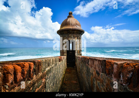 San Juan Puerto Rico, Castillo de San Cristobal, Sentry Box, Old San Juan, isola caraibica. Foto Stock