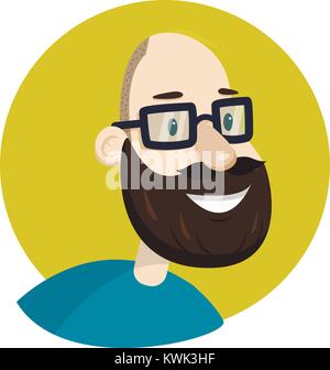Uomo con gli occhiali e la barba . Uomo calvo. Illustrazione Vettoriale