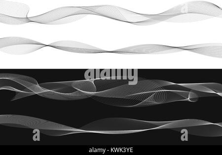 Set di torsione nero linee curve onda astratta isolati su sfondo bianco, illustrazione vettoriale Illustrazione Vettoriale