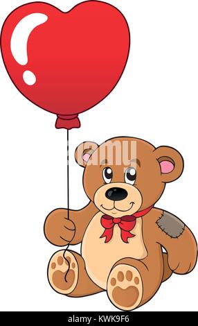Orsacchiotto di peluche con cuore palloncino di forma - eps10 illustrazione vettoriale. Illustrazione Vettoriale