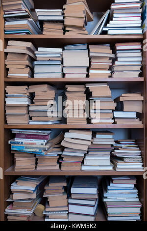 Un gran numero di libri su uno scaffale Foto Stock