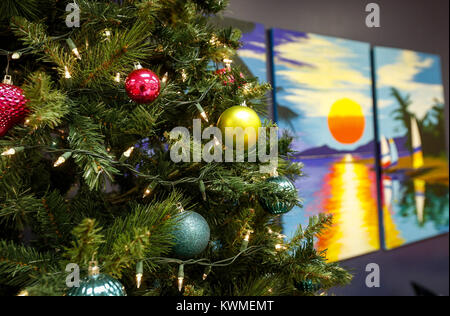 Davenport, Iowa, USA. 25 Dic, 2016. Un albero di Natale decorato è visto a cura di Cristiano nell isola di roccia, domenica 25 dicembre, 2016. Il rifugio aperto per la cena dalle ore 4:00 - 6:00 p.m. e è stato preparato per servire come molti come 60-80 ospiti. Credito: Andy Abeyta/Quad-City volte/ZUMA filo/Alamy Live News Foto Stock