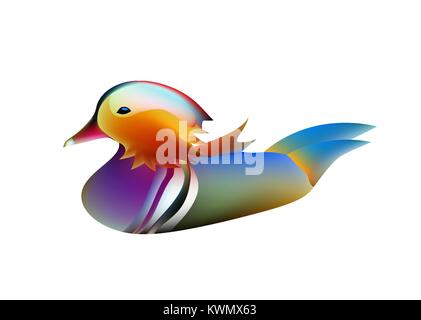 Un divertente cartoon Anatra di mandarino. Brillante elegante anatra uccello Illustrazione Vettoriale