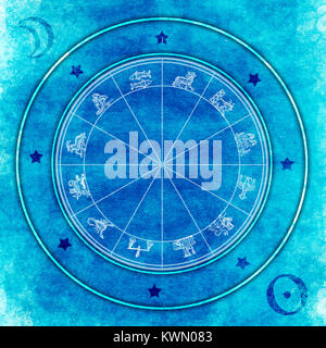 Grafico di astrologia con tutti i segni zodiacali Foto Stock