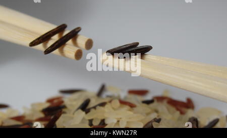 Hashtag marrone selvatico grani di riso su bacchette Foto Stock