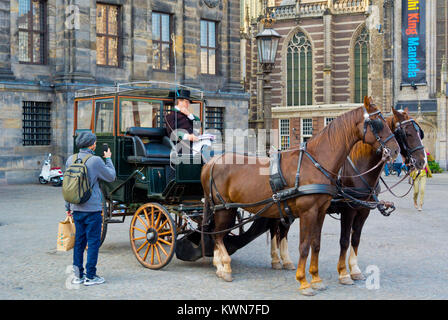 Carro trainato da cavalli, piazza Dam, Amsterdam, Paesi Bassi Foto Stock