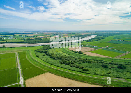 Ishikari di pianura e di fiume Ishikari, Urausu città, quartiere Kabato, Hokkaido, Giappone Foto Stock