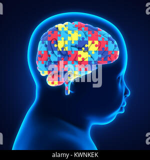 Testa di bambino con Puzzle Brain Foto Stock