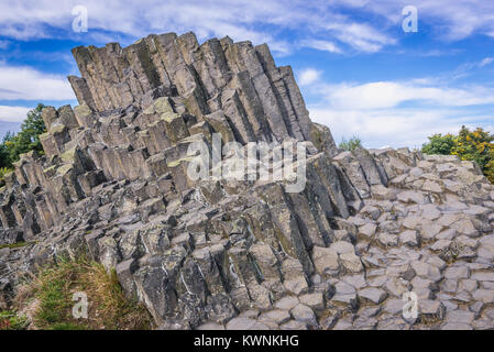 Famoso colonnari basaltici articolata formazione di roccia chiamato Panska Skala (del Signore Rock) o organo a canne in Kamenicky Senov città in Repubblica Ceca Foto Stock