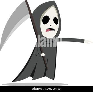 Grim Reaper con la falce nel piatto, stile carattere vettoriale Illustrazione Vettoriale