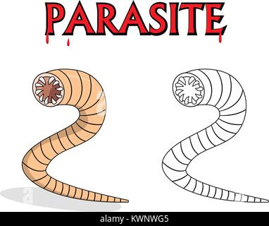 Parassiti nematodi nel delineare e vettore design cartoon Illustrazione Vettoriale