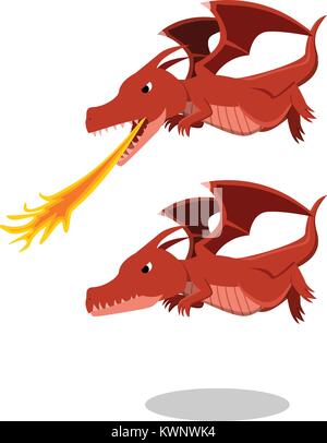 Arrabbiato drago rosso con il fuoco respiro, cartoon design vettoriali Illustrazione Vettoriale