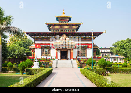 Royal Bhutan monastero (Tempio bhutanesi) vicino al tempio di Mahabodhi a Bodh Gaia, Bihar stato dell India Foto Stock