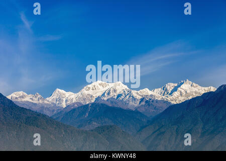 Kangchenjunga vista dal punto di vista ortografia in Occidente il Sikkim, India Foto Stock