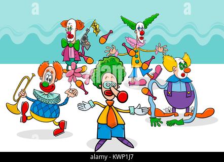 Cartoon illustrazione del Circus clown gruppo di caratteri Illustrazione Vettoriale