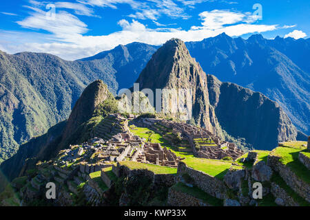 Machu Picchu, un sito Patrimonio Mondiale dell'UNESCO nel 1983. Una delle nuove sette meraviglie del mondo. Foto Stock