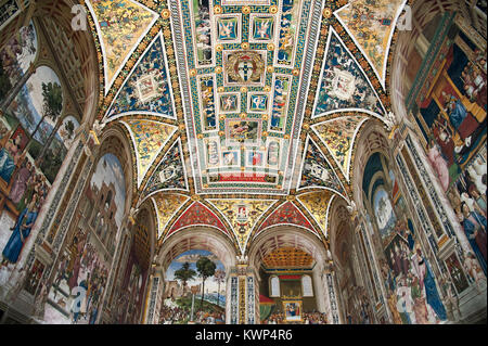 Affreschi nella Libreria Piccolomini (Libreria Piccolomini) di romanico e gotico italiano Cattedrale Metropolitana di Santa Maria Assunta (Siena Cathedra Foto Stock