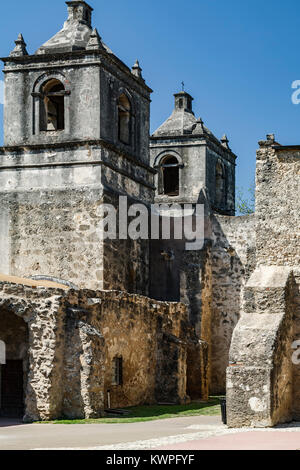 La missione di Nuestra Senora de la Purisima Concepcion de Acuna (1731), San Antonio Missions National Historical Park di San Antonio, Texas, Stati Uniti d'America Foto Stock