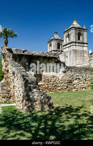 La missione di Nuestra Senora de la Purisima Concepcion de Acuna (1731), San Antonio Missions National Historical Park di San Antonio, Texas, Stati Uniti d'America Foto Stock