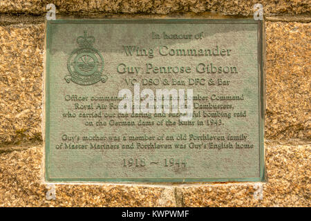 Commemorazione di Wing Commander Guy Gibson - Porthleven, Cornwall, Regno Unito. Foto Stock